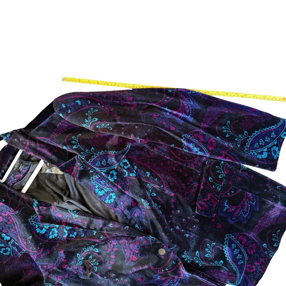 Michel Studio Black and Blue Paisley Velvet Blazer Size 26 Holiday Party Evening - Picture 7 of 12